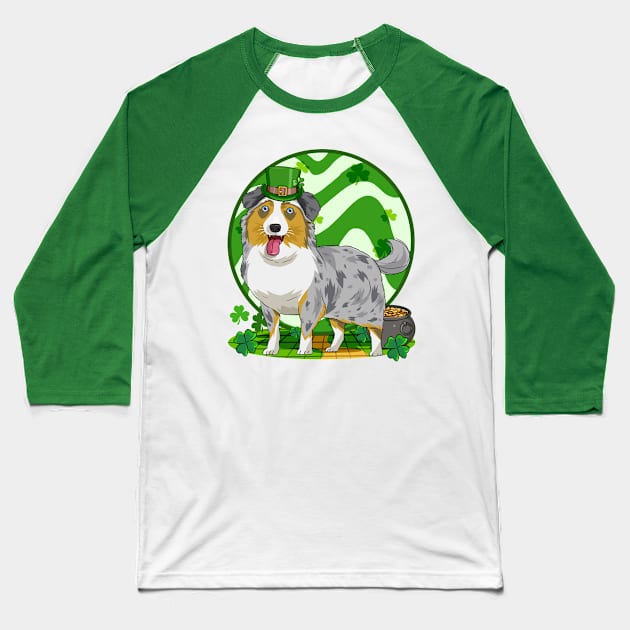 Australian Shepherd Dog St Patricks Day Leprechaun Baseball T-Shirt by Noseking